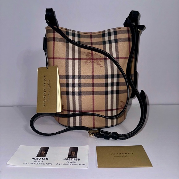 Burberry Haymarket Check Colours Lorne Bucket Crossbody Black - Picture 1 of 13